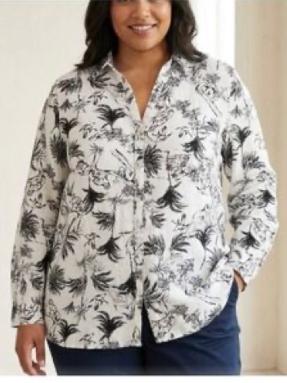 Joie Black and White Floral Button-Down Shirt Linen Small